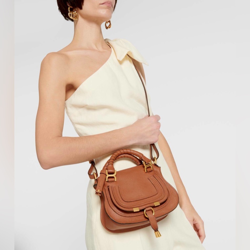 Chloe Marcie Mini Double Carry Satchel Bag in Tan Leather. Like New with Tags!